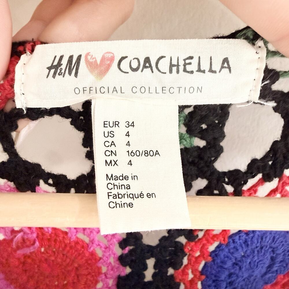 H&M Coachella Collection Multicolored Crochet Dress Size 4 Women's 86983 - Picture 4 of 5